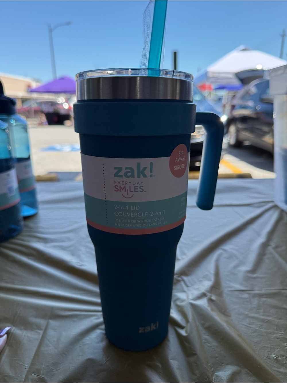 zak! Everyday Smiles Blue Travel Mug with Handle